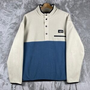 A24 Half Snap Fleece Men Large Cream Blue Colorblock Pullover Jacket